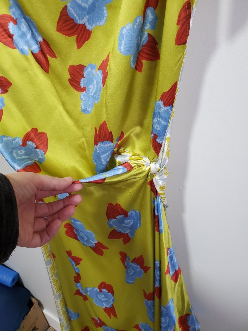 Zara One-Shoulder Floral Maxi Dress in Lime Green with Blue and Red Accents - Picture 5 of 14